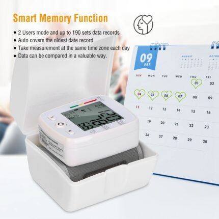 1Pc Blood Pressure Monitor Wrist Digital High Blood Pressure Cuff Heartbeat Tester With 90x2 Reading Memory 2In LCD Screen Storage Box