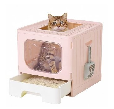 Covered Cat Litter Box, Large Foldable Cat Litter Box With Cat Litter Scoop  Easy-to-clean Drawer Design
