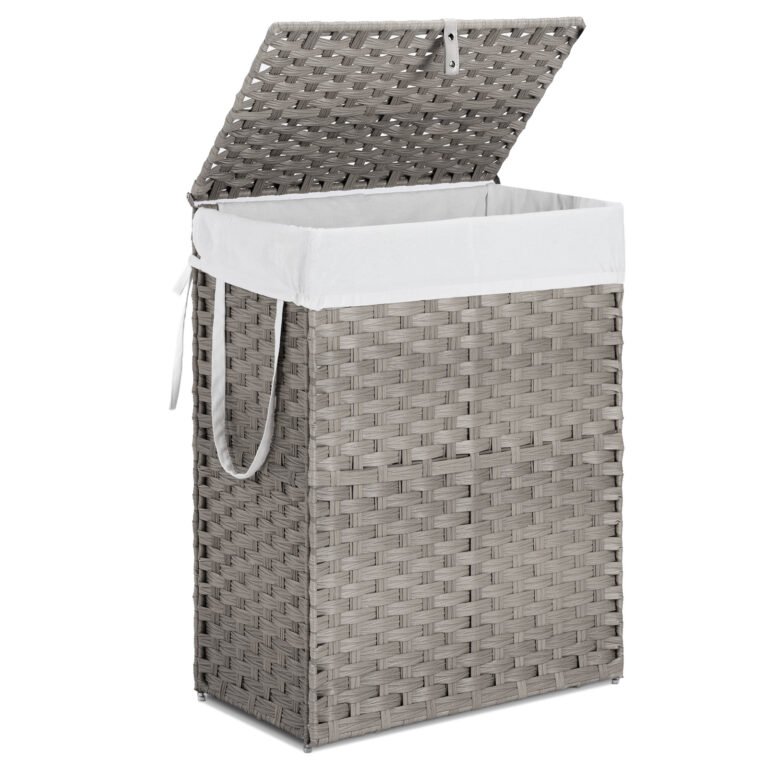 110L Laundry Basket with Lid, Foldable Rattan with Compartments