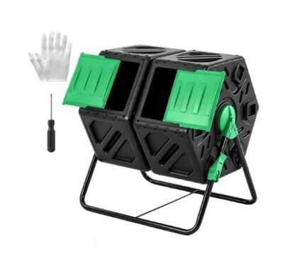 Outdoor Compost Bin - 37 Gallons, Compartmentalized Double-chamber Compost Mixing Bucket, With Gloves, High-efficiency 360  Rotation