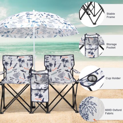 59x19.6x31in, Coconut Tree Pattern, Fishing Chair With Parasol, Camping Chairs