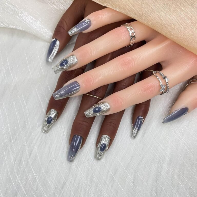 10pcs Rhinestone Press-On Nails, Long Coffin Gradient Design - View 2