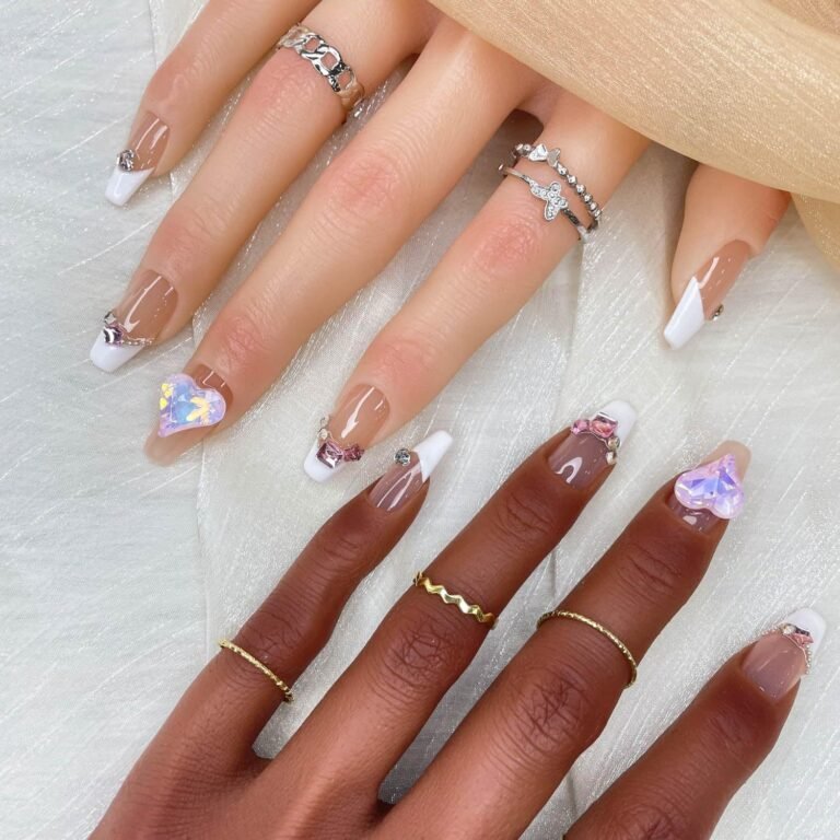 10pcs Rhinestone Press-On Nails, Long Coffin Luxe Design