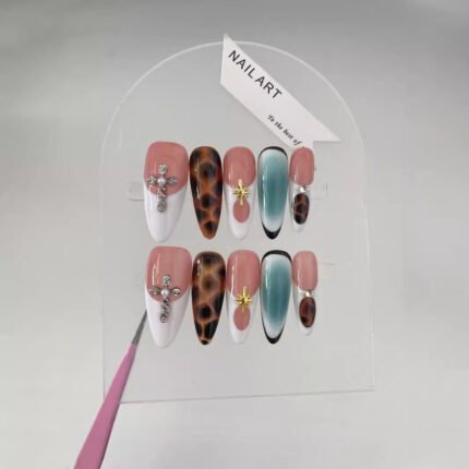 Autumn And Winter Blooming Hand-painted Maillard White Elegant High-end Long Handmade Wear Manicure