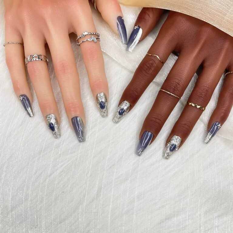10pcs Rhinestone Press-On Nails, Long Coffin Gradient Design