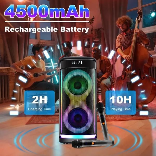 Aisivo Wireless Party Speaker with LED Light, Mic & Echo - detail view 12