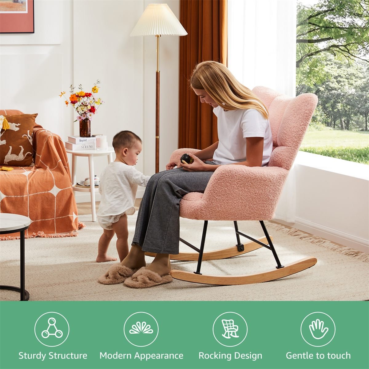 Aisivo Teddy Fabric Gliding Rocking Chair - detail view 6