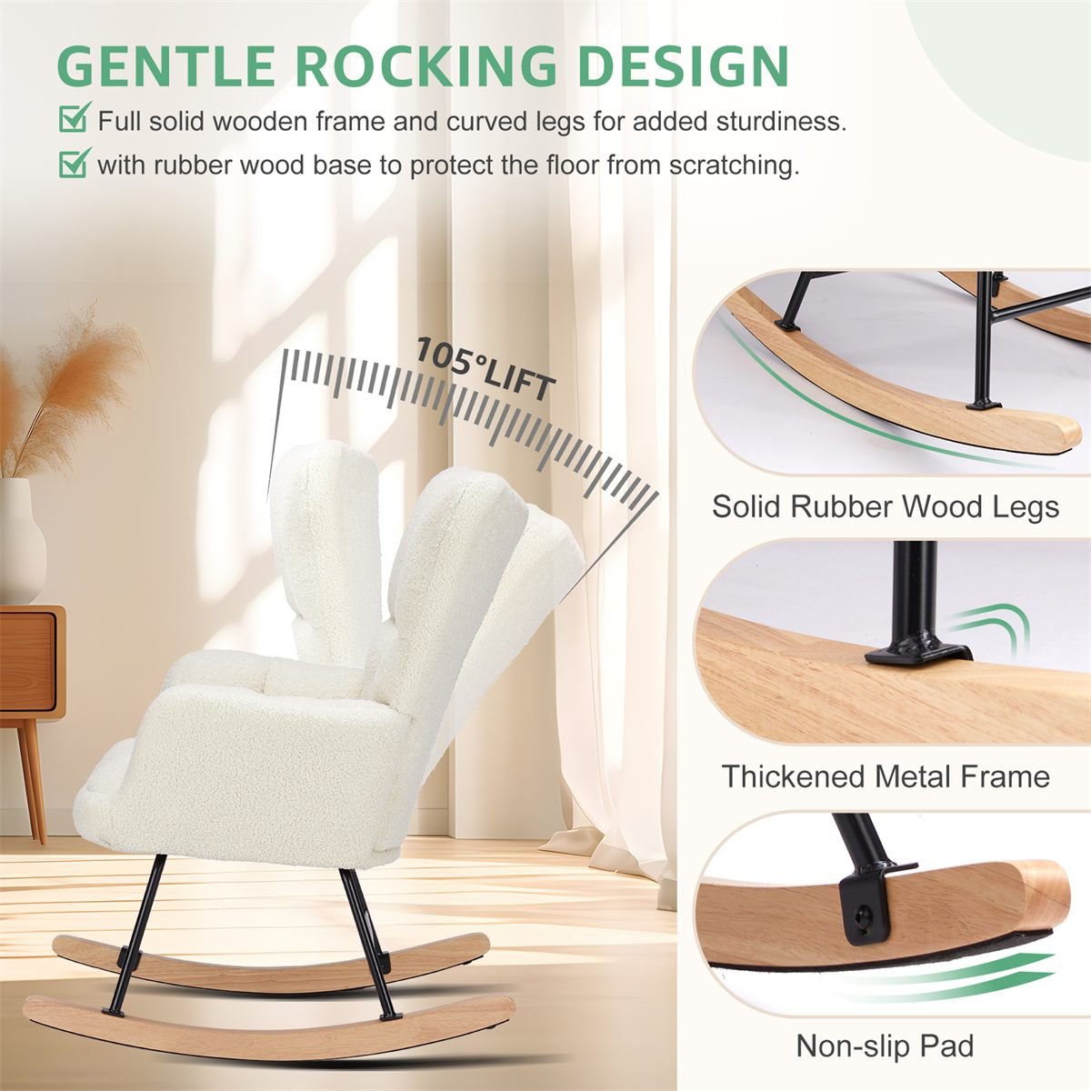Aisivo Teddy Fabric Gliding Rocking Chair - detail view 4