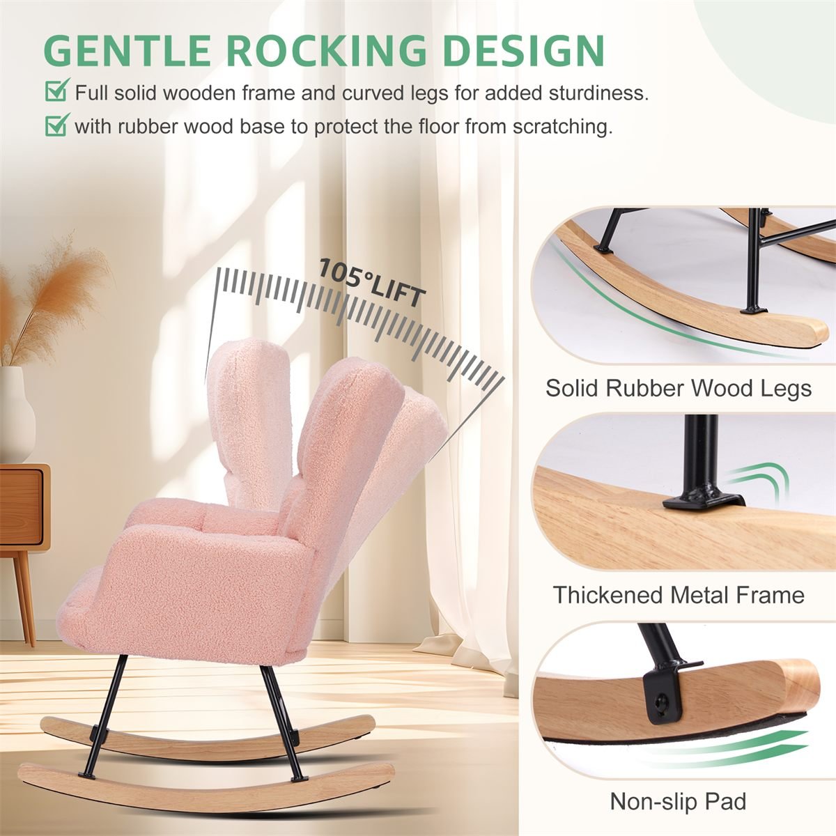 Aisivo Teddy Fabric Gliding Rocking Chair - detail view 3