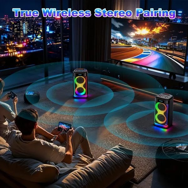 Aisivo Wireless Party Speaker with LED Light, Mic & Echo - detail view 6