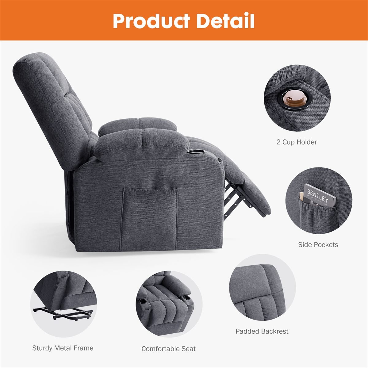 Aisivo Single Lazy Sofa, Folding Lounge Chair - detail view 3