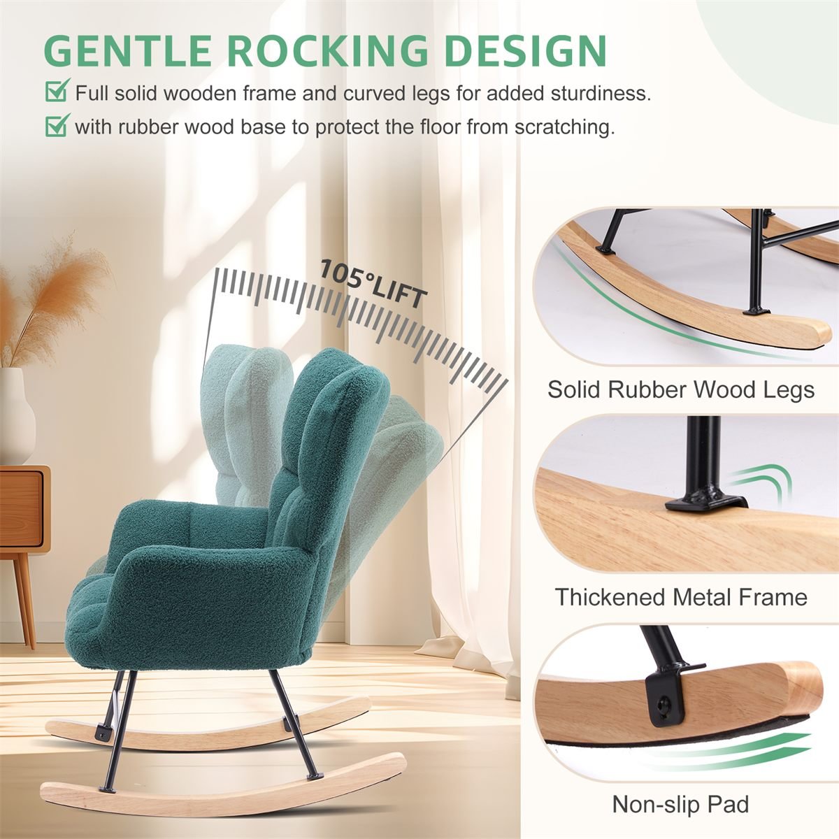 Aisivo Teddy Fabric Gliding Rocking Chair - detail view 7