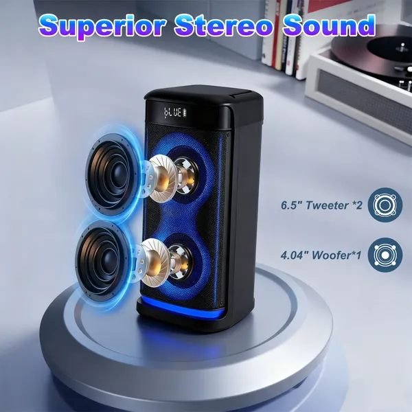 Aisivo Wireless Party Speaker with LED Light, Mic & Echo - detail view 3