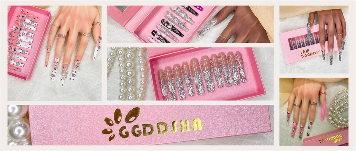 Aisivo 10pc Rhinestone Press-On Nails, Long Coffin Luxe - detail view 15