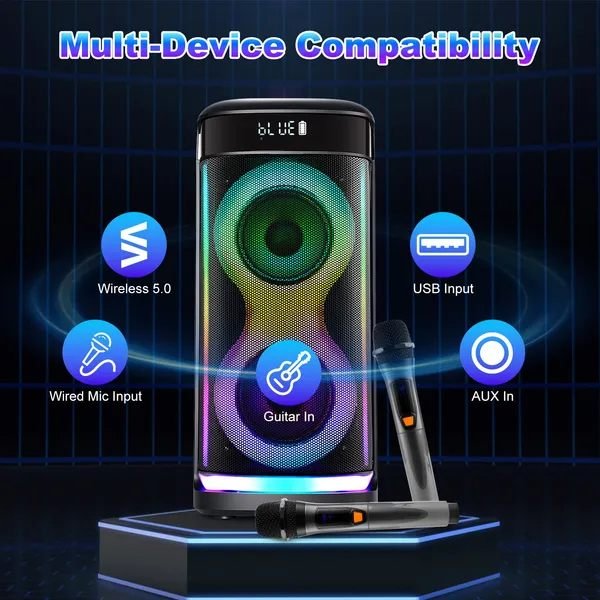 Aisivo Wireless Party Speaker with LED Light, Mic & Echo - detail view 9