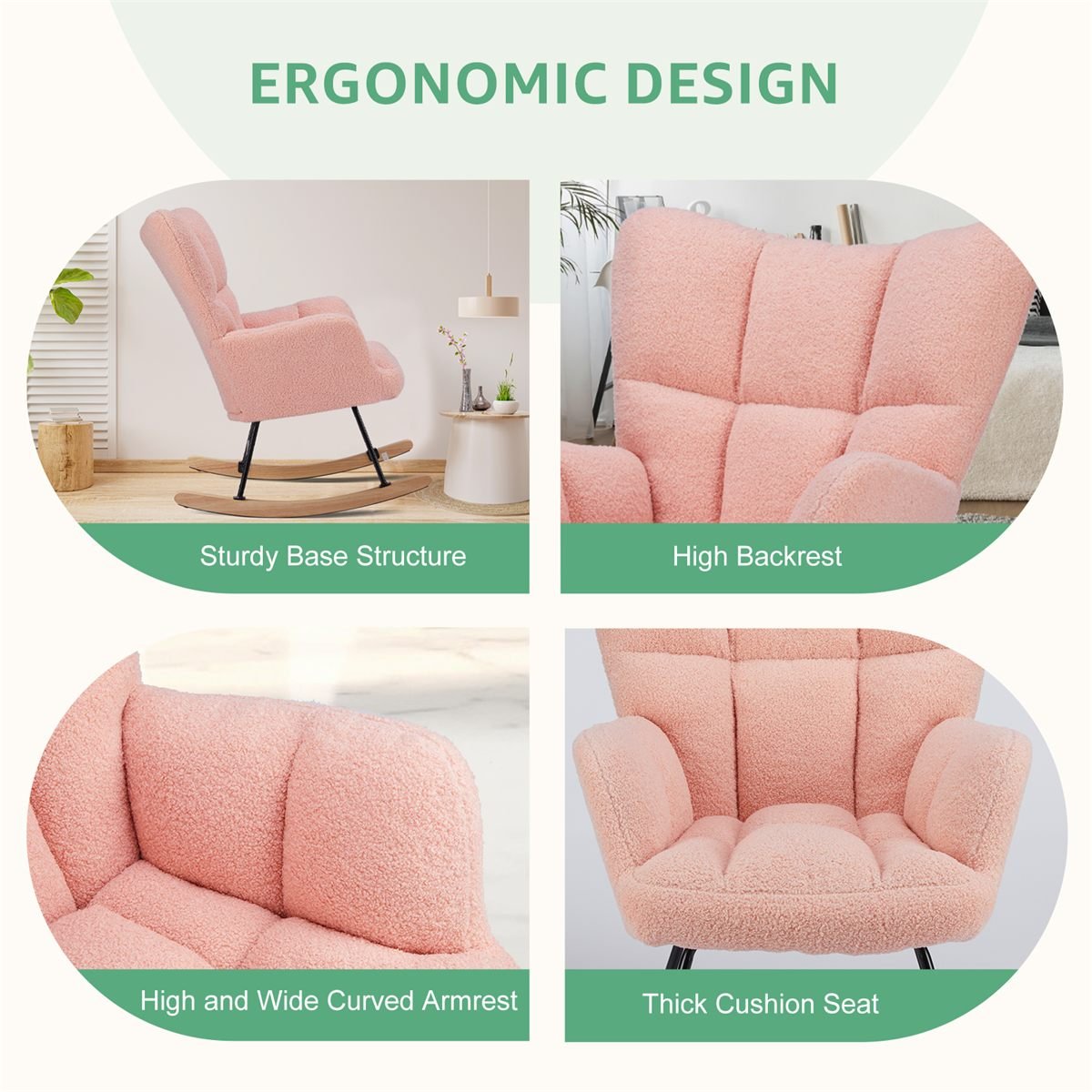 Aisivo Teddy Fabric Gliding Rocking Chair - detail view 9