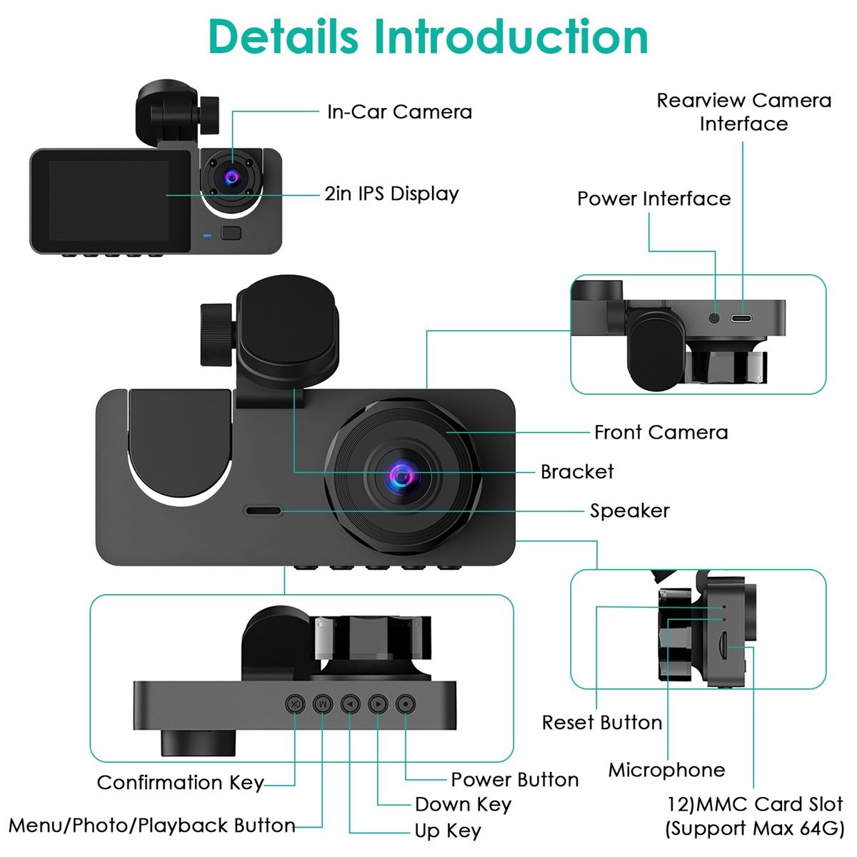Aisivo 3-Channel Car Camera with 32GB Memory Card - detail view 1