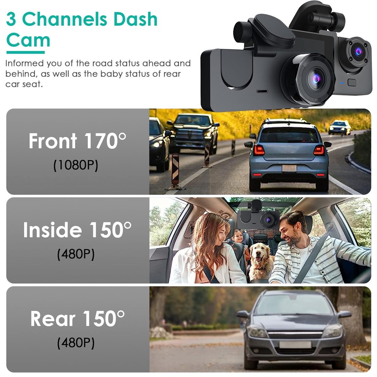 Aisivo 3-Channel Car Camera with 32GB Memory Card - detail view 10